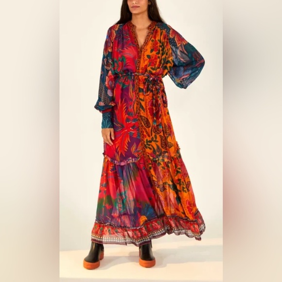 NEW FARM RIO Mixed Prints Button Down Maxi Dress In Mix Print Large - Picture 1 of 16